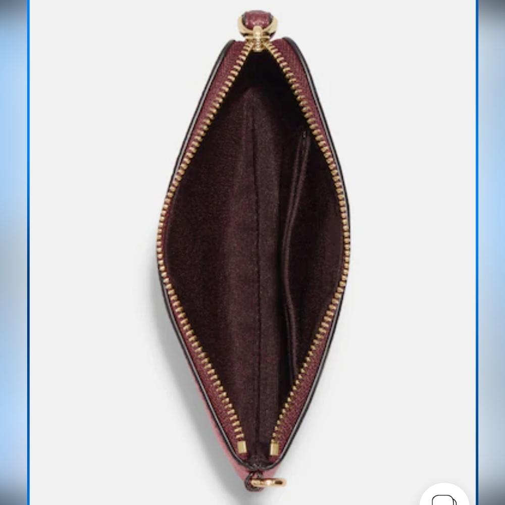 Coach Boxed Leather Corner Zip Wistlet in Gold/ Black Cherry - Picture 5 of 10